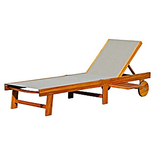 Tumbona de jardín Manuela (L x An x Al: 190 x 65 x 33 cm, Natural/Gris, Madera, Barra antivuelco)