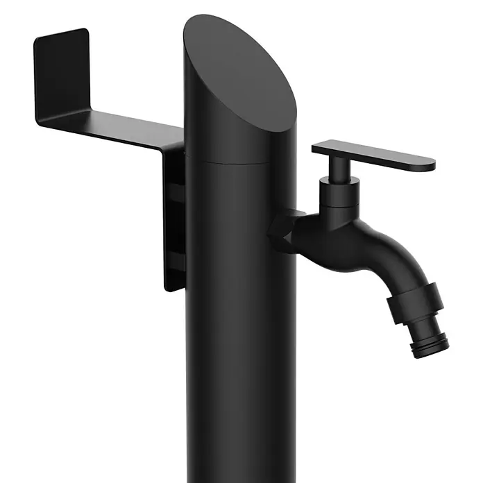 GardWell Wasserzapfstelle Comfort Style - Mattschwarz, Höhe: 93 cm, Edelstahl - Ein eleganter, mattschwarzer Wasserhahn mit praktischer Ablage. Das minimalistische Design passt perfekt in moderne Gärten.