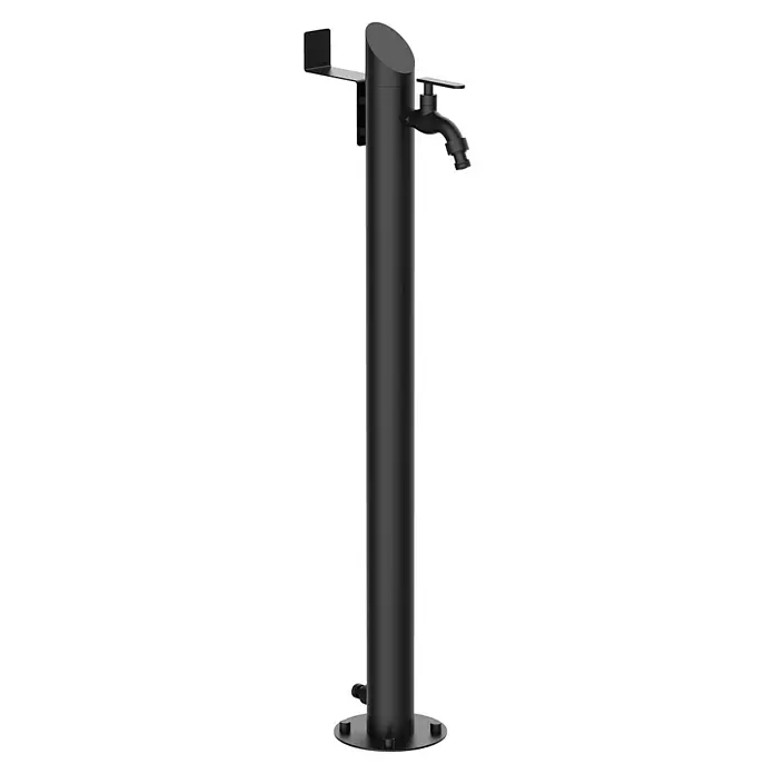 GardWell Wasserzapfstelle Comfort Style - Mattschwarz, Höhe: 93 cm, Edelstahl - Abbildung einer modernen, freistehenden schwarzen Wasserarmatur für den Außenbereich.
