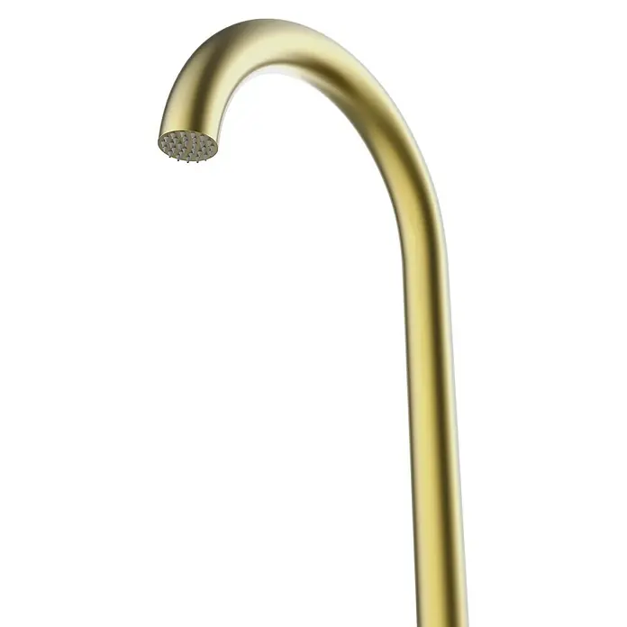 GardWell Pooldusche Curve - Höhe: 232 cm, Edelstahl, Gold - Nahaufnahme einer eleganten, goldenen Armatur, die sich durch ihr minimalistisches Design und die feine Verarbeitung auszeichnet.
