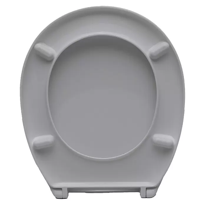 Sanicomfort WC-Sitz - Duroplast, Manhattan Grau, Mit Absenkautomatik - Weißer Kunststoff-Toilettensitz, Unterseite mit Puffern und Scharnieren.