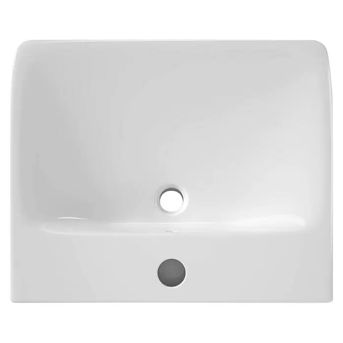 Waschtisch Rivo Square - 65,5 x 55 cm, Ohne Spezialglasur, Hahnloch: Mitte, Mit Überlauf, Weiß - Weißes Keramik-Waschbecken mit integriertem Überlaufloch und zentralem Abfluss.