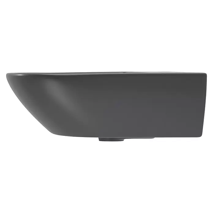 Waschtisch Rivo - 60 x 50 cm, Ohne Spezialglasur, Hahnloch: Mitte, Mit Überlauf, Grau - Dunkelgraues, glattes, wandmontiertes Sanitärprodukt mit schlankem, minimalistischem Design.