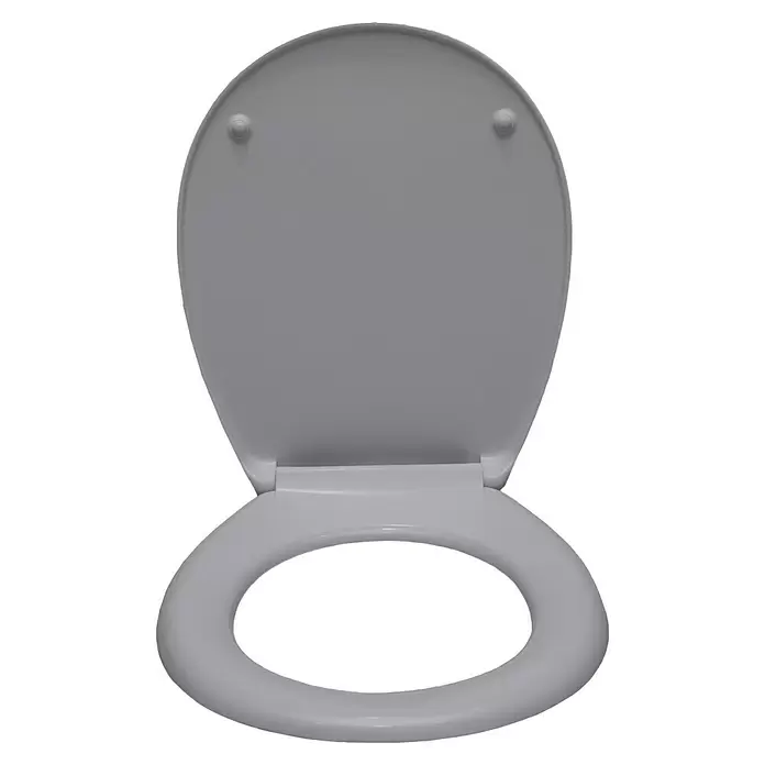Sanicomfort WC-Sitz - Duroplast, Manhattan Grau, Mit Absenkautomatik - Hellgrauer Toilettensitz mit geöffnetem Deckel.