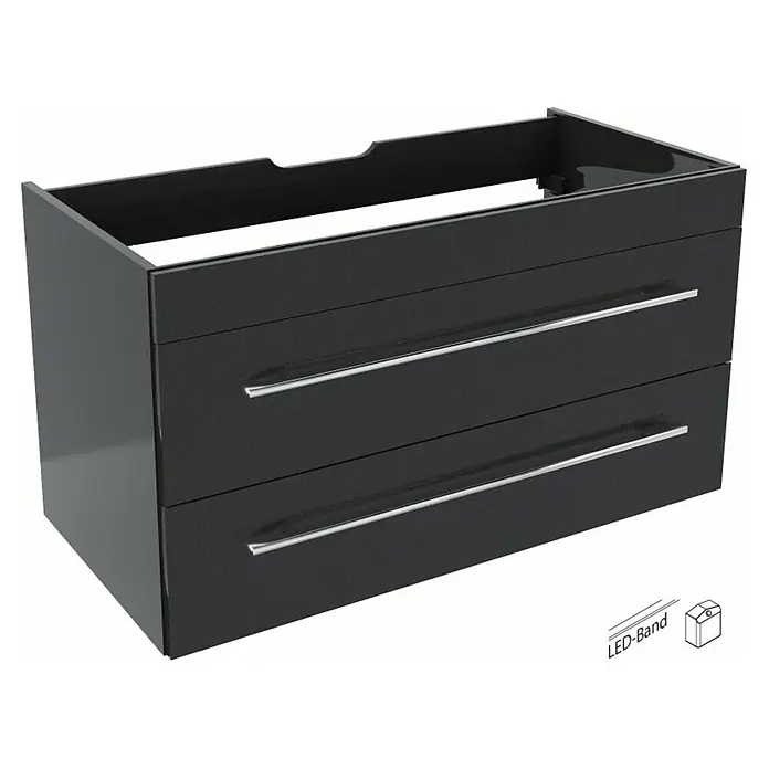 Camargue Stella Waschtischunterschrank - 99,4 x 48,8 x 55 cm, Mit Beleuchtung, Grafit - Schwarzer Waschtischunterschrank mit zwei Schubladen und Griffen. Elegantes Design für Badezimmer.
