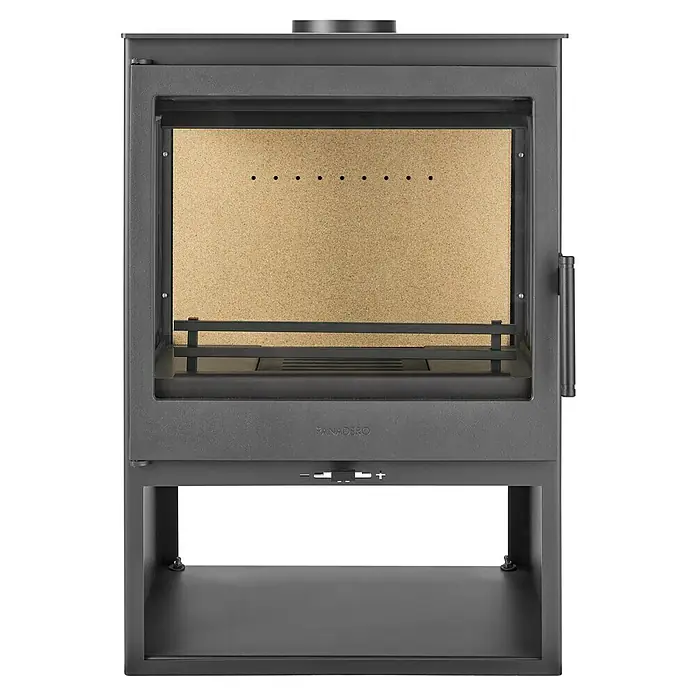 Panadero Kaminofen Diamant 3V Eco - 7,1 kW, Raumheizvermögen: 220 m³, Material Verkleidung: Stahl, Schwarz - Abgebildet ist ein Panadero-Holzofen mit einem rechteckigen Design, ideal zum Beheizen von Wohnräumen und zur Schaffung einer gemütlichen Atmosphäre.