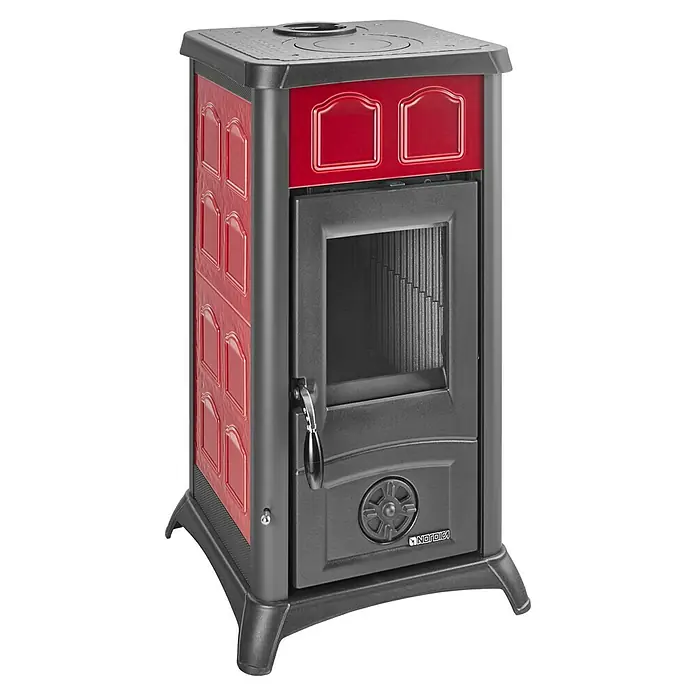 La Nordica Kaminofen-Set Gemma - 7,3 kW, Raumheizvermögen: 172 m³, Material Verkleidung: Keramik, Schwarz/Bordeaux - Der Nordica Küchenofen ist eine stilvolle und funktionale Ergänzung für jede Küche. Er vereint traditionelles Design mit moderner Heiztechnologie.