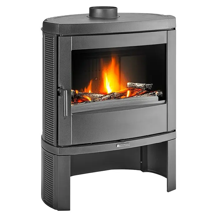 La Nordica Kaminofen Jennifer - 7,5 kW, Raumheizvermögen: 215 m³, Material Verkleidung: Stahl, Schwarz - Elegante graue Nordica Holzofen mit realistischen Flammen. Ein stilvolles Heizgerät für gemütliche Stunden in Ihrem Zuhause.