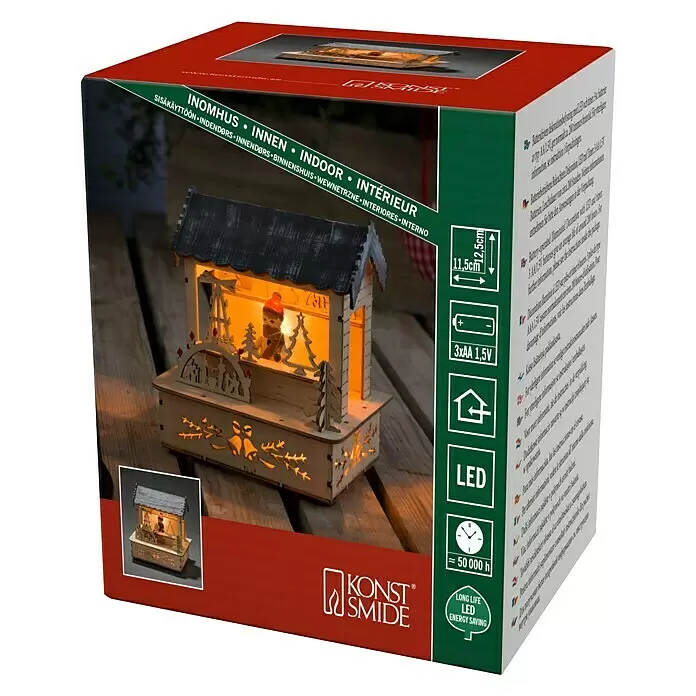 Konstsmide LED-Weihnachtsdekoleuchte Marktstand mit grauem Dach - 11,5 x 9,5 x 12,5 cm, Braun, Batteriebetrieben, LED