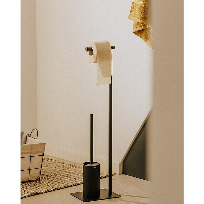 Cosmic Conjunto de escobillero y portarrollos Essentials (Altura: 85,5 cm, Negro, Mate) | BAUHAUS