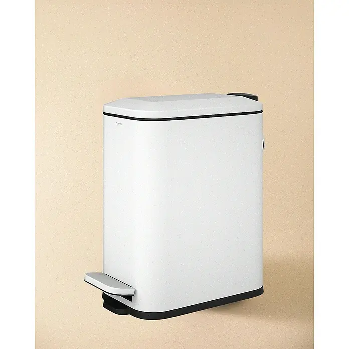 Cosmic Cubo de basura de baño Essentials Slim - 5 l, Metal, Blanco - Cubo de basura blanco con pedal y borde negro. Ideal para baños o cocinas, funcional y moderno.