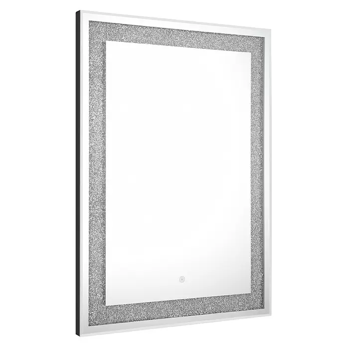 LED-Lichtspiegel Glimmer - 50 x 70 cm, Rechteckig - Beleuchteter rechteckiger Spiegel mit funkelndem Silber- und weißem Rahmen.