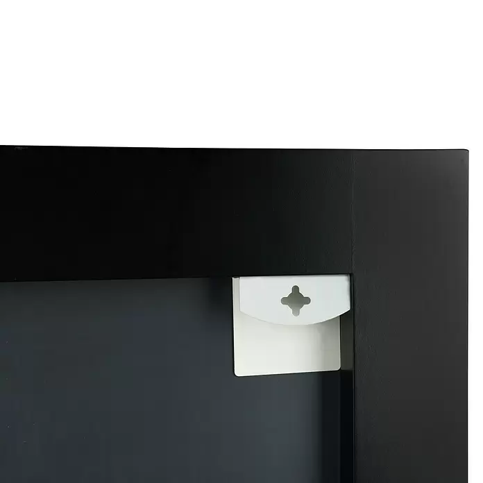 LED-Lichtspiegel Glimmer - 50 x 70 cm, Rechteckig - Schwarzer Rahmenwinkel mit weißem Schlüsselloch-Aufhänger.