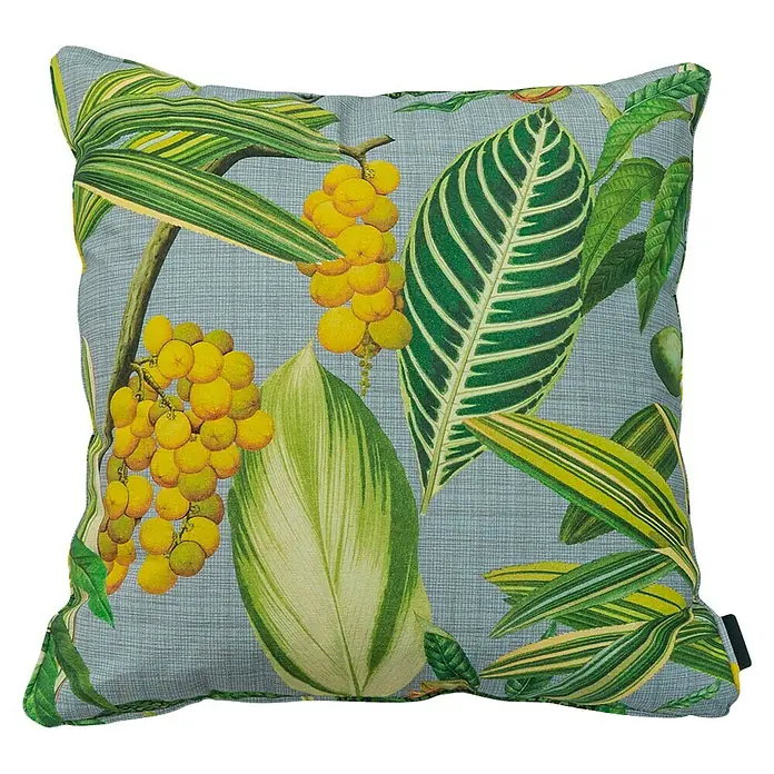 Madison Outdoor-Kissen - 50 x 50 cm, Grave Grey, Baumwoll-Polyester-Mischgewebe - Dekokissen mit tropischem Pflanzenmuster für einen exotischen Touch in Ihrem Zuhause. Bequeme und stilvolle Ergänzung für Sofa oder Sessel.