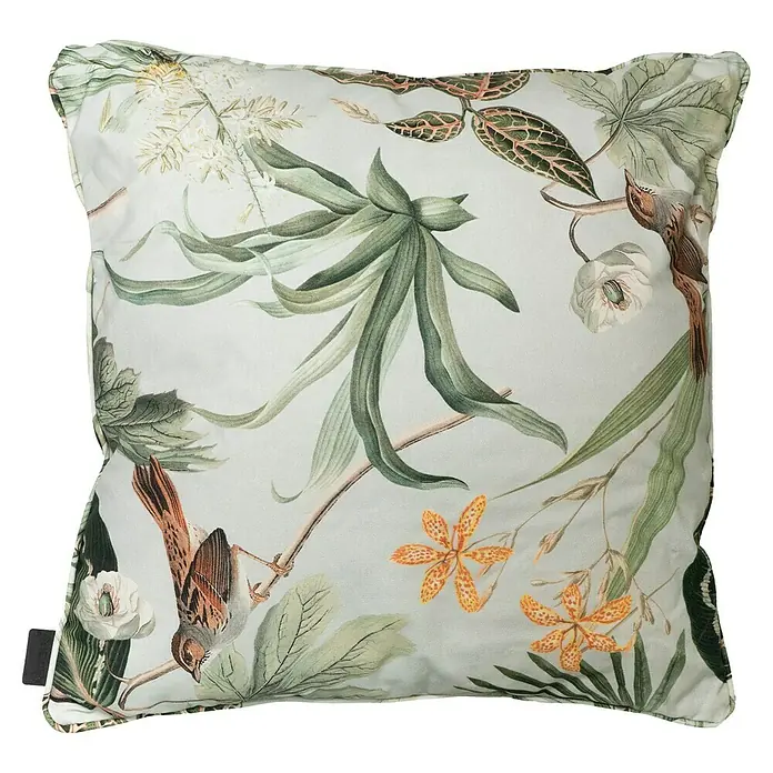 Madison Outdoor-Kissen - 50 x 50 cm, Grasse Green, Baumwoll-Polyester-Mischgewebe - Dekorative Kissenhülle mit Vogel- und Blumenmuster, ideal für Wohnzimmer oder Schlafzimmer, die einen Hauch von Natur ins Zuhause bringt.