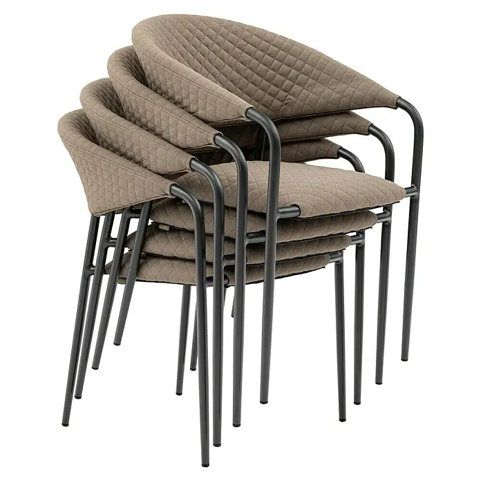 Stapelsessel - Stapelbar, Beige, B x T x H: 64,8 x 59,7 x 83 cm - Stapelbare braune Stühle mit gesteppten Sitzen und schwarzen Metallbeinen, ideal für platzsparende Aufbewahrung.