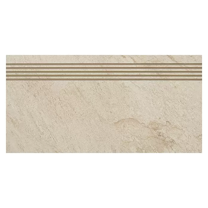 Atlas Concorde Solution Regent Stufen- & Abdeckplatte - 30 x 60 cm, Ivory, Unglasiert - Beige strukturierte Fliese mit fünf parallelen Anti-Rutsch-Rillen.