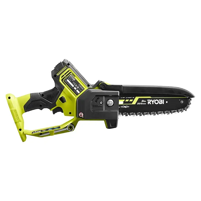 Ryobi ONE+HP Akku-Astsäge RY18PSX20A-0 - Li-Ionen, Ohne Akku, Schwertlänge: 20 cm - Die RYOBI ONE+ Akku-Kettensäge mit 8 Zoll Schnittlänge bietet Leistung und Flexibilität für Baumschnittarbeiten.