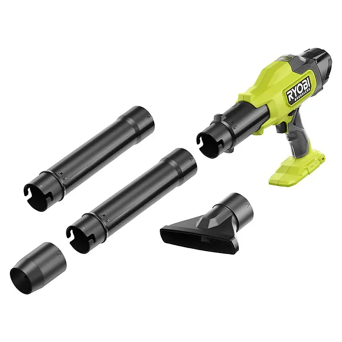 Ryobi ONE+ Akku-Laubbläser RY18BLCXA-0 - 18 V, Ohne Akku, Blasgeschwindigkeit: 241,4 km/h, Blasleistung: 6,51 m³/min - Ryobi Akku-Blasgerät mit verschiedenen Aufsätzen für vielseitige Anwendungen im Garten und Werkstattbereich.
