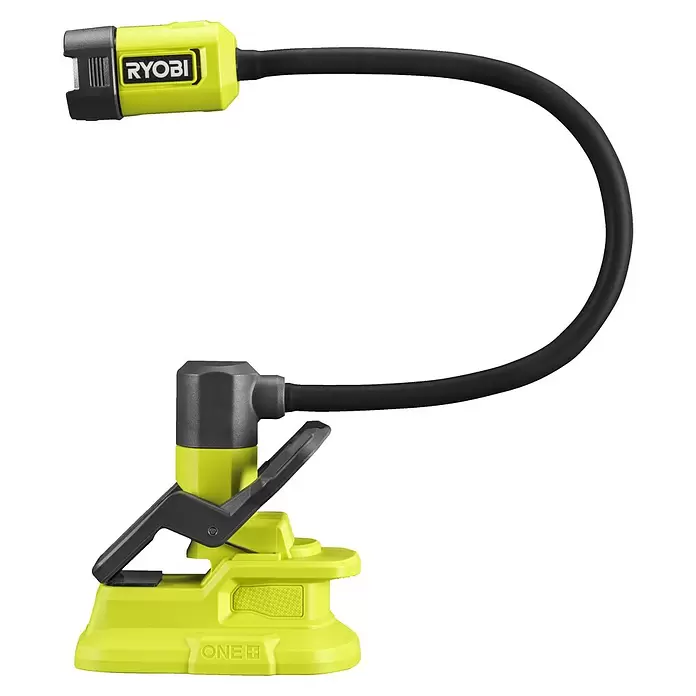 Ryobi ONE+ LED-Akkustrahler RLCF18-0 - 400 lm - Gelbe und schwarze Ryobi ONE+ flexible LED-Arbeitsleuchte mit biegsamem Arm und integriertem Ständer.
