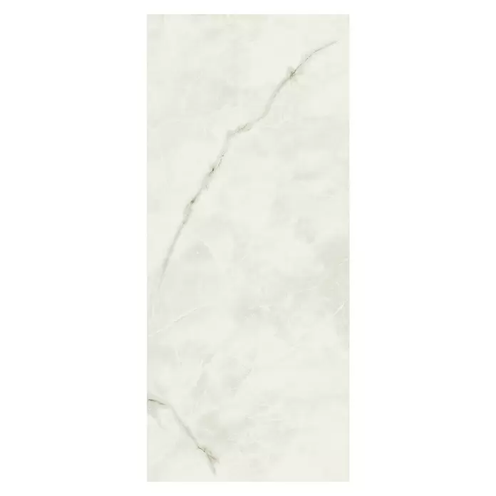 Corso Italia Feinsteinzeugfliese Onyx - 120 x 278 cm, Weiß, Glänzend - Rechteckige helle Fliese in Marmoroptik mit dezenter grauer Maserung.