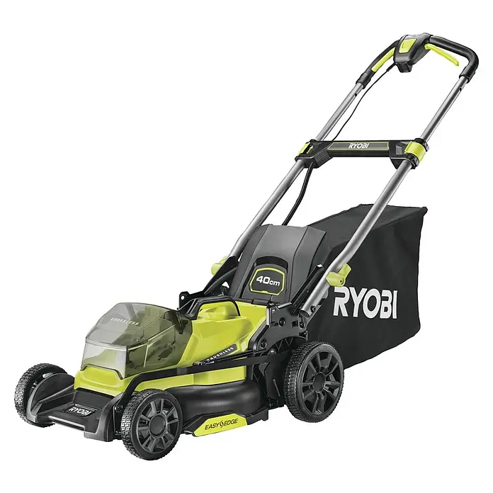 Ryobi ONE+ Akku-Rasenmäher RY18LMX40C-0 - 18 V, Ohne Akku, Schnittbreite: 40 cm - Bild einer Ryobi Akku-Rasenmäher mit Grasfangkorb, ideal für mittelgroße Gärten.
