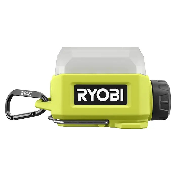 Ryobi 4V USB LED-Akkustrahler RLA4-0 - 300 lm - RYOBI LED-Arbeitsleuchte mit Karabinerhaken, ideal für Baustellen und den Einsatz im Freien, bietet helle und zuverlässige Beleuchtung.