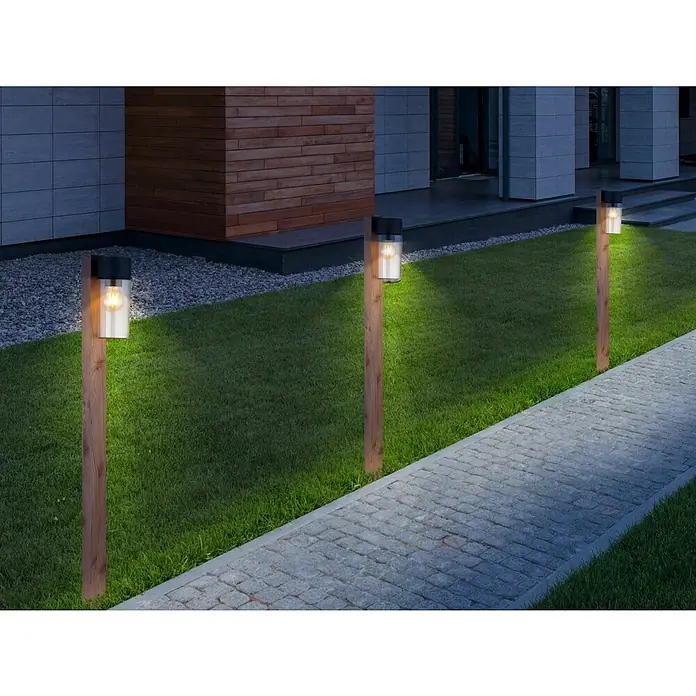 Globo Außensockelleuchte Etsi - 40 W, Farbe Gehäuse: Anthrazit, Holz, 9 x 14,5 x 100 cm, Ohne Leuchtmittel - Diese Landschaftsbeleuchtung mit Holzpfosten bietet eine perfekte Kombination aus Stil und Funktionalität.