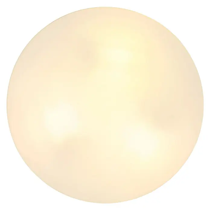 Globo Außenwand- & Deckenleuchte Vranos - 60 W, Ø x H: 30 x 6,5 cm, Anthrazit, IP44 - Nahaufnahme einer runden, cremefarbenen Deckenleuchte, die sanftes, warmes Licht in einem modernen Ambiente spendet.