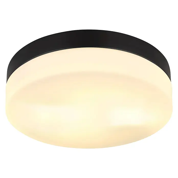Globo Außenwand- & Deckenleuchte Vranos - 40 W, Ø x H: 24 x 6,5 cm, Anthrazit, IP44 - Runde Deckenleuchte mit schwarzem Rand und weissem, diffusen Licht. Die Leuchte sorgt für eine angenehme Ausleuchtung im Raum.