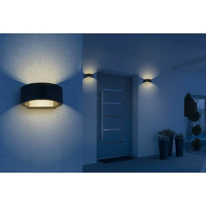 Globo LED-Außenwandleuchte Slice - 7 W, 15,6 x 16 x 5,5 cm, Anthrazit, IP54 - Elegante Außenwandleuchten in Schwarz und Weiß beleuchten stilvoll den Eingangsbereich. Perfekte Beleuchtung für ein modernes Zuhause.