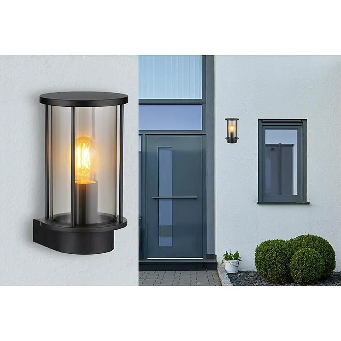 Globo Aplique exterior Gracey - 60 W, 14,3 x 14,3 x 25,2 cm, Antracita, IP54, Sin sensor - Aplique de pared con diseño cilíndrico claro, acabado negro y bombilla brillante y cálida, ideal para exteriores.
