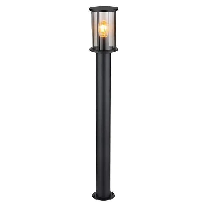 Globo Außensockelleuchte Gracey - Ohne Sensor, 60 W, IP54, Höhe: 100 cm - Elegante, schwarze Wegeleuchte mit klarem Glas und warm leuchtender Lampe. Die Leuchte sorgt für eine stimmungsvolle Beleuchtung im Außenbereich.