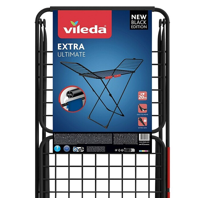 Vileda Tendedero con alas Extra Ultimate (Longitud cuerda de tender: 20 m, L x An x Al: 173 x 55,5 x 116 cm, Negro) | BAUHAUS