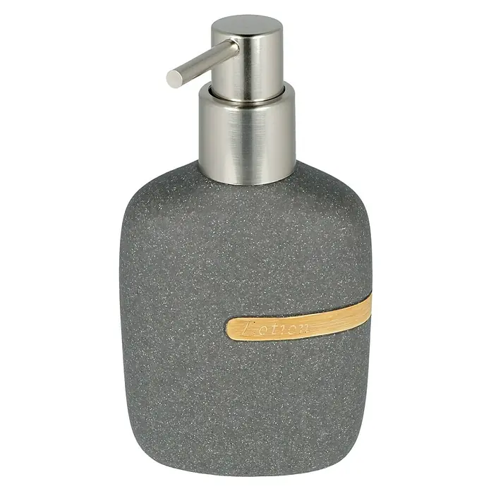 Venus Empire Seifenspender - Polyresin, Grau - Grauer Lotion-Spender mit Edelstahldüse und Holzakzent, ideal für Bad und Küche. Praktisch und stilvoll für Ihre tägliche Hautpflege.