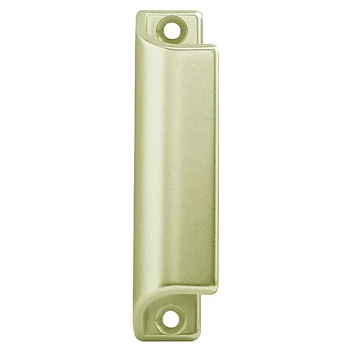 Lienbacher Hebetürgriff - Gold, Aluminium - Hell-grünlich-beiger Metall-Muschelgriff für Schränke, mit Befestigungslöchern.