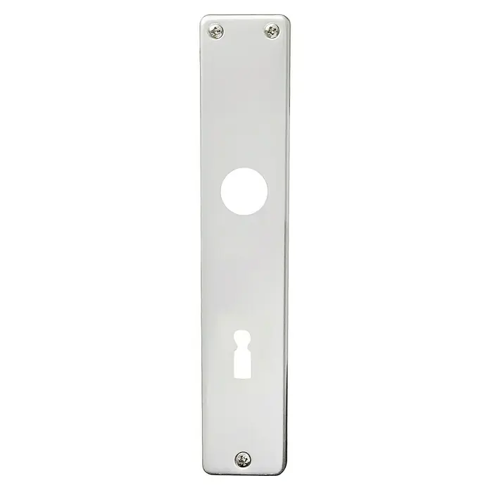 Lienbacher Langschild Europa - Silber, Buntbart BB, Langschild - Rechteckige, silberne Türschild-Rosette mit Schlüsselloch und Drehknauf-Öffnung, befestigt mit drei Schrauben, glänzendes Metall, robust und langlebig.