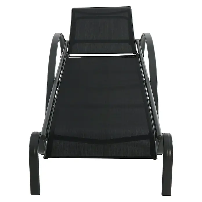Sunfun Tumbona de jardín Ikara - 63 x 198 x 28 cm, Negro, Acero, Respaldo regulable - Imagen de una tumbona negra, perfecta para el jardín, aportando comodidad y estilo a tu espacio exterior.