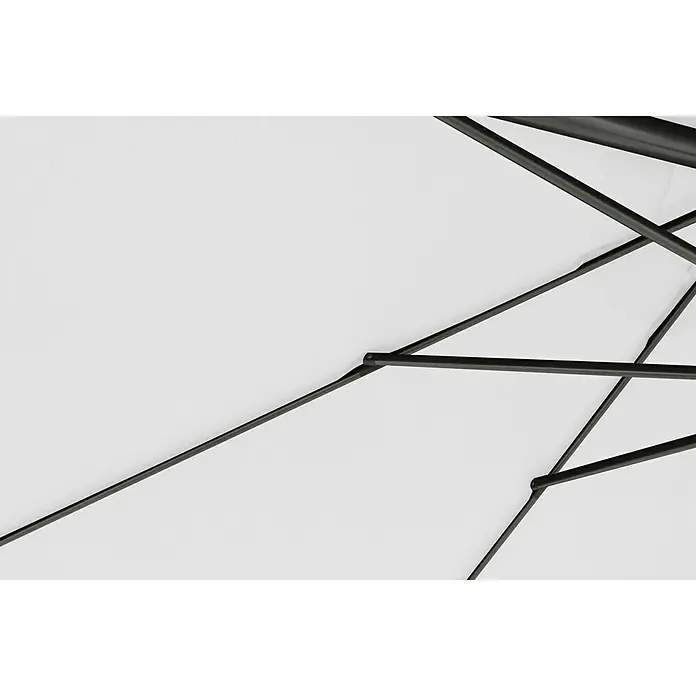 Sunfun Parasol de jardín Florenz - Crudo, Diámetro de cobertura: 300 cm - Primer plano de una sombrilla blanca con estructura negra, que proporciona sombra y protección solar para exteriores.