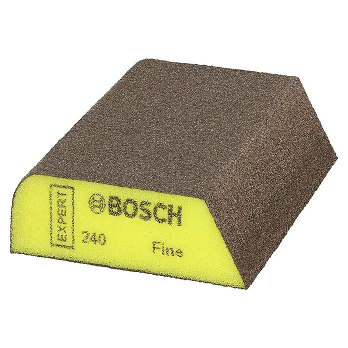 Bosch Professional Expert Schleifschwamm S470 - Korngröße: Fein, 1 Stk., L x B x H: 97 x 69 x 26 mm - Nahaufnahme eines Bosch Expert Schleifklotzes 240 Fein für Schleifarbeiten.