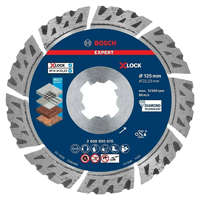 Bosch Professional X-Lock Diamant-Trennscheibe Expert for MultiMaterial - Durchmesser Scheibe: 125 mm - Bosch Expert X-LOCK Trennscheibe mit 125mm Durchmesser, ideal zum Schneiden verschiedener Materialien.