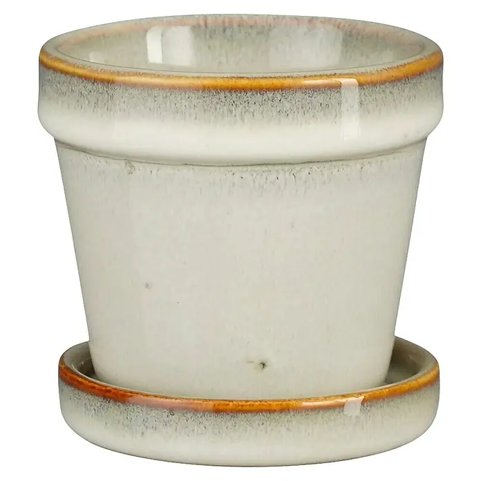 Mica Decorations Übertopf rund Clint - Außenmaß (Ø x H): 7,5 x 7,5 cm, Weiß, Keramik - Keramikblumentopf mit Untersetzer in sanften Farbtönen und rustikalem Finish. Ideal für Zimmerpflanzen und zur Dekoration.