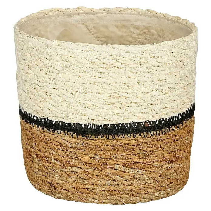 Mica Decorations Pflanzkorb Damian - Außenmaß (Ø x H): 12 x 12 cm, Naturmaterialien, Weiß - Dekorativer, zweifarbiger Korb aus Naturmaterialien mit schwarzem Zierstreifen. Ideal als Übertopf oder zur Aufbewahrung von Kleinigkeiten.
