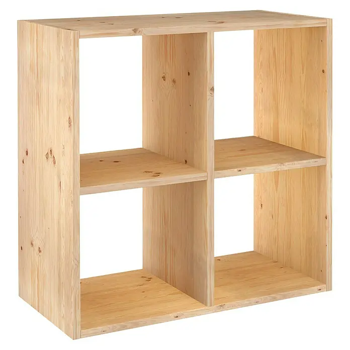 Astigarraga Dinamic Estantería de madera - Al x An x Pr: 70,8 x 70,8 x 33 cm, Capacidad de carga por balda: 50 kg, Número de baldas: 2 ud., Atornillado, Natural - Estantería de madera con cuatro compartimentos. Ideal para libros, decoración u otros objetos que necesiten ser guardados.