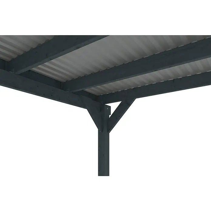 SKAN HOLZ Carport - Außenmaß inkl. Dachüberstand (B x T): 5,57 x 7,08 m, Doppelcarport, Anthrazit - Detailaufnahme eines stilvollen Pavillons mit grauer Holzkonstruktion und einem eleganten, schlichten Design für den Außenbereich.