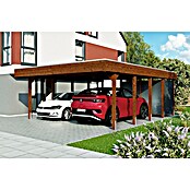 SKAN HOLZ Carport (Außenmaß inkl. Dachüberstand (B x T): 5,57 x 7,08 m, Doppelcarport, Nussbaum) | BAUHAUS