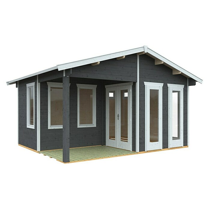 SKAN HOLZ Gartenhaus Utrecht (Außenmaß inkl. Dachüberstand (B x T): 520 x 440 cm, Holz, Schiefergrau) | BAUHAUS