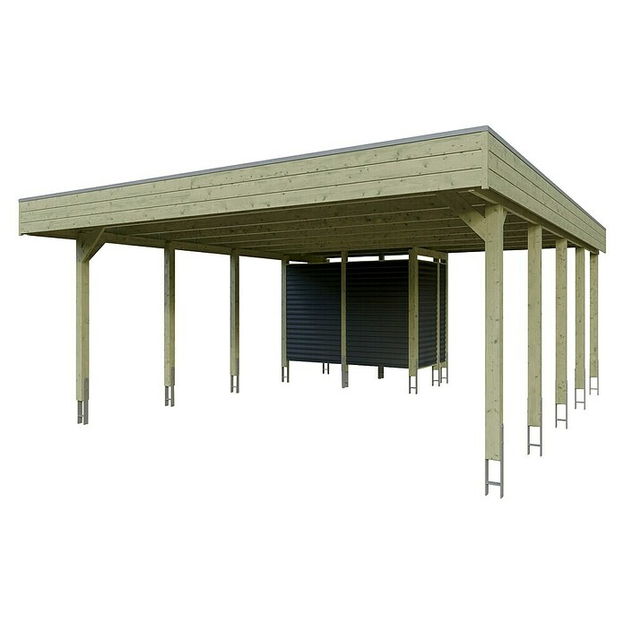 SKAN HOLZ Carport (Außenmaß inkl. Dachüberstand (B x T): 5,57 x 7,08 m, Doppelcarport, KDI Grün) | BAUHAUS