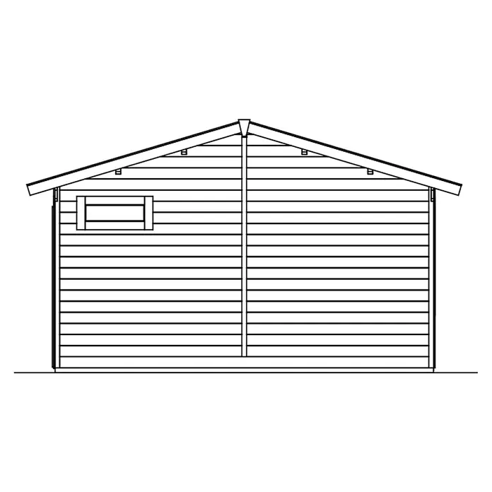 SKAN HOLZ Gartenhaus Utrecht - Außenmaß inkl. Dachüberstand (B x T): 520 x 440 cm, Holz, Natur - Vorderansicht Bauplan eines kleinen Schuppens mit Giebeldach, horizontaler Verkleidung und Fenster links.
