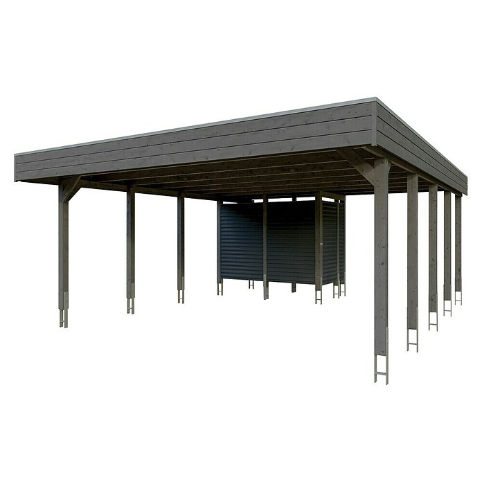 SKAN HOLZ Carport (Außenmaß inkl. Dachüberstand (B x T): 5,57 x 7,08 m, Doppelcarport, Schiefergrau) | BAUHAUS